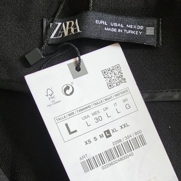 NWT!!  Zara High-Rise High Waist Beltless Black Stretch Pants Trousers Large - Picture 7 of 9